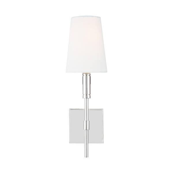Generation Lighting Beckham Classic Polished Nickel Sconce with White Linen Fabric Shade
