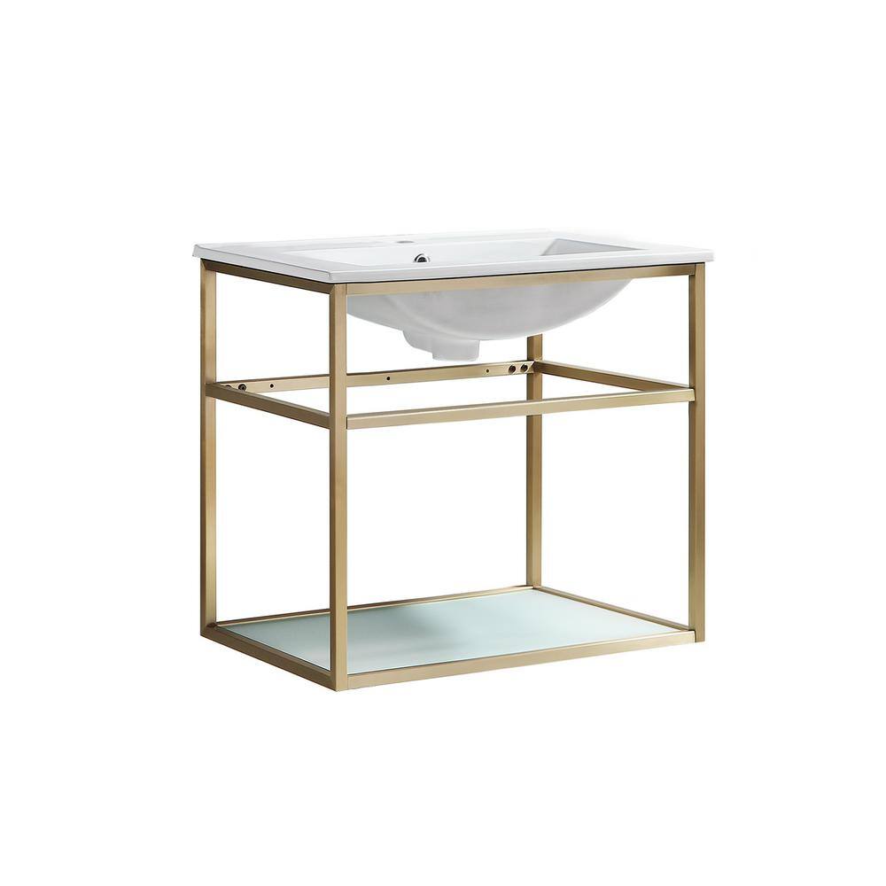 Pierre 24" Gold Metal Frame with Glass Shelf Wall-Mounted Vanity