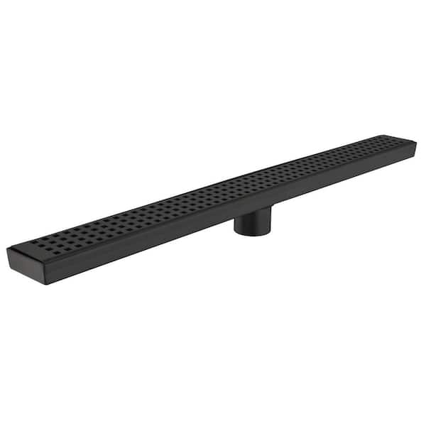 27.9 in. Linear Grid Shower Drain with Leveling Feet and Flange in Matte Black
