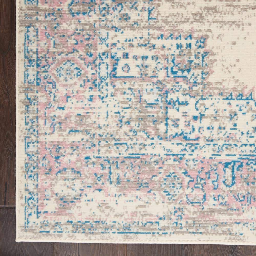 Ivory/Pink/Blue Hand-knotted Synthetic Medallion Area Rug