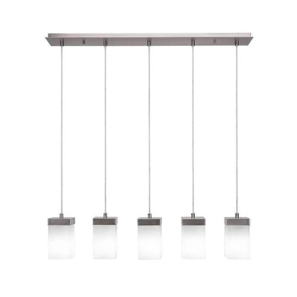 Unbranded Kingsport 60-Watt 5 Light Graphite Linear Chandelier Pendant Light with 4 in. White Muslin Glass Shade, No Bulb Included