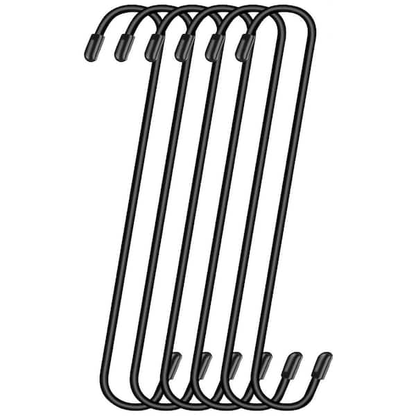 Large 12 in. Black Heavy Duty S Hooks for Hanging Plants and More with Rubber Caps 6-Pack