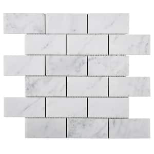 Carrara White 11.82 in. x 11.82 in. Brick Joint Polished Marble Mosaic Tile (9.7 sq. ft./Case)
