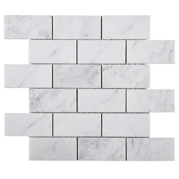 MOLOVO Carrara White 11.82 in. x 11.82 in. Brick Joint Polished Marble Mosaic Tile (9.7 sq. ft./Case)