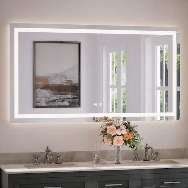 55 in. W x 30 in. H Rectangular Frameless LED Anti-Fog Mirror Wall Mount Bathroom Vanity Mirror with Frontlit & Backlit