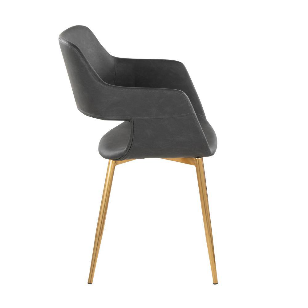 Grey Faux Leather and Gold Metal Upholstered Arm Chair Set