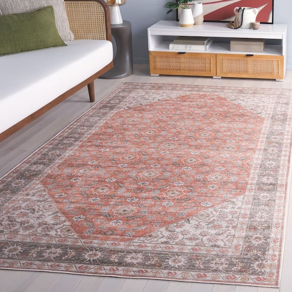 Arizona 3 ft. x 5 ft. Rust/Olive Machine Washable Distressed Ornate Border Area Rug