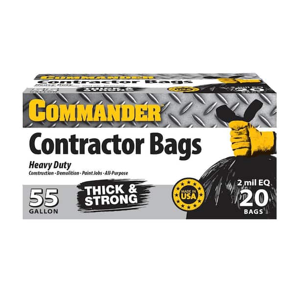 55 Gal. 2 MIL Heavy Duty Contractor Trash Bags with Flap Ties 36 in. x 56 in. with flap, Pack of 20