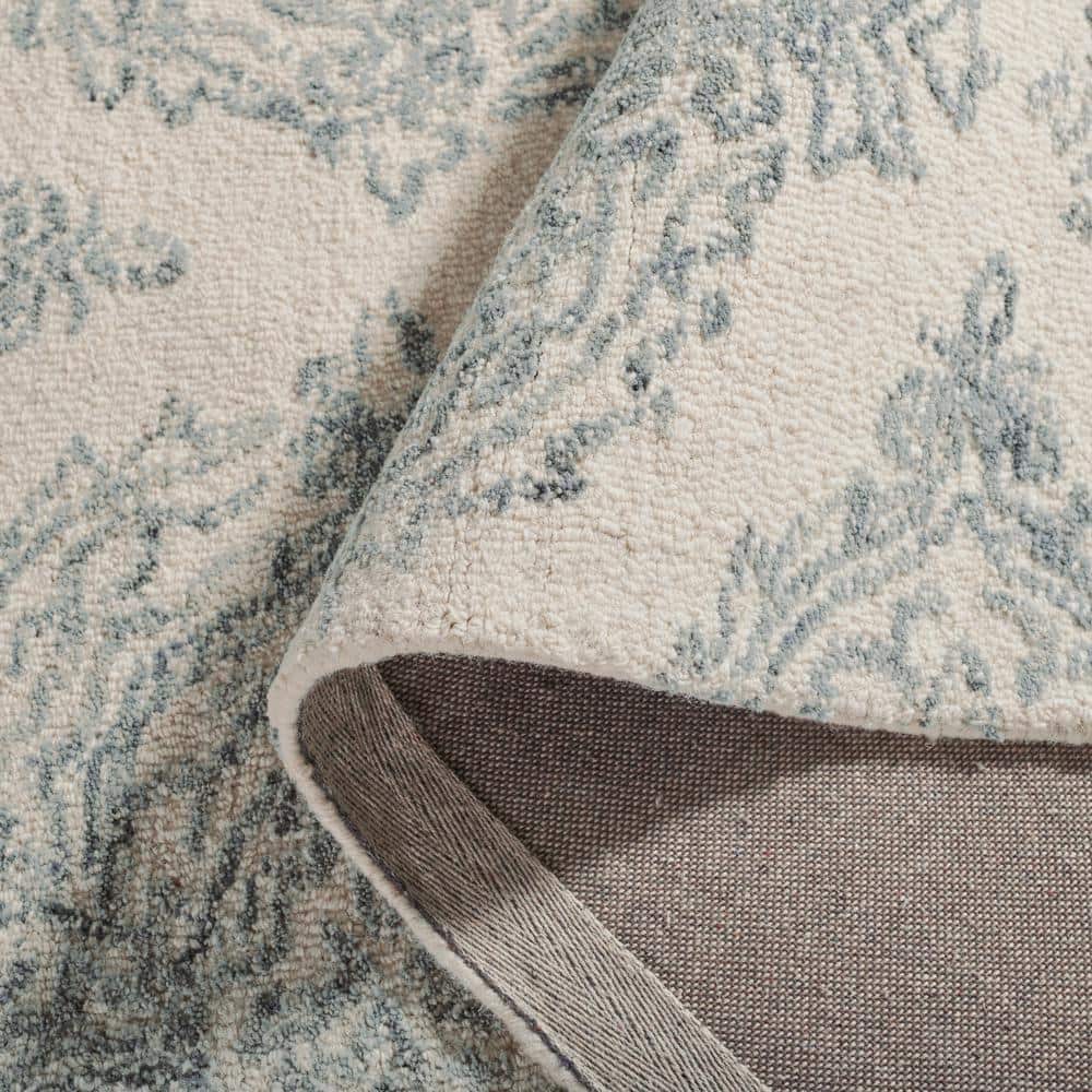 Ivory and Blue Wool Trellis Handmade Tufted Area Rug, 5' x 8'
