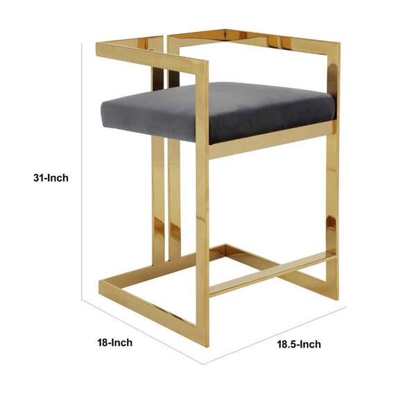 Benjara 25.5 in. Gold and Gray Low Back Metal Frame Bar
