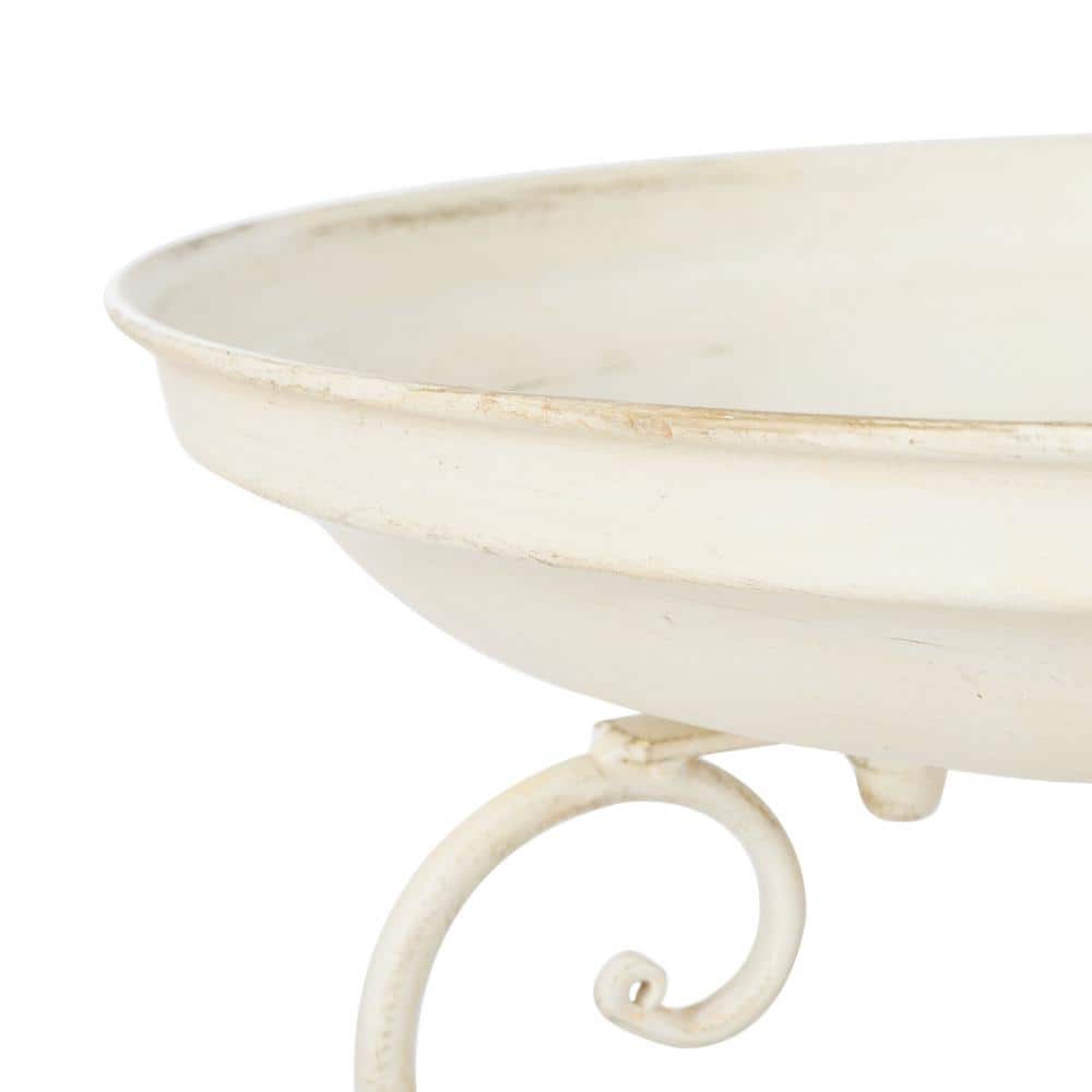 Pearl White Metal Scrolled Outdoor Bird Bath Stand