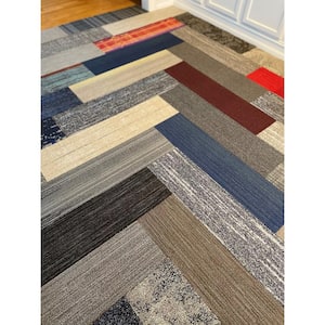 4urFloor Multicolor Assorted Pattern Commercial 9 in. x 36 in. Peel and Stick Carpet Tile (16 Tiles/Case)