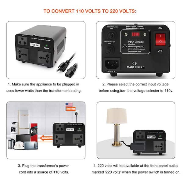 LVYUAN - Transformateur De Tension 800W, 110-120V Vers 220-240V, 3 Prises Universelles