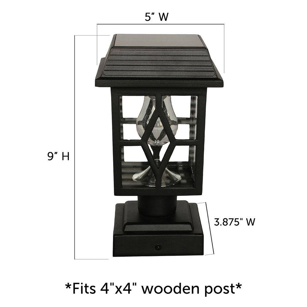 Luna II Black Cast Aluminum Solar LED Post Cap Lights, 2-Pack