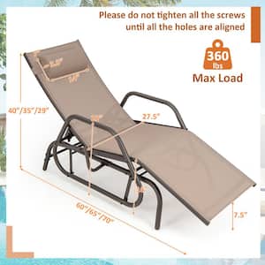 Patio Chaise Lounge Glider Recliner Chair Adjustable Sturdy Metal Frame Outdoor Brown
