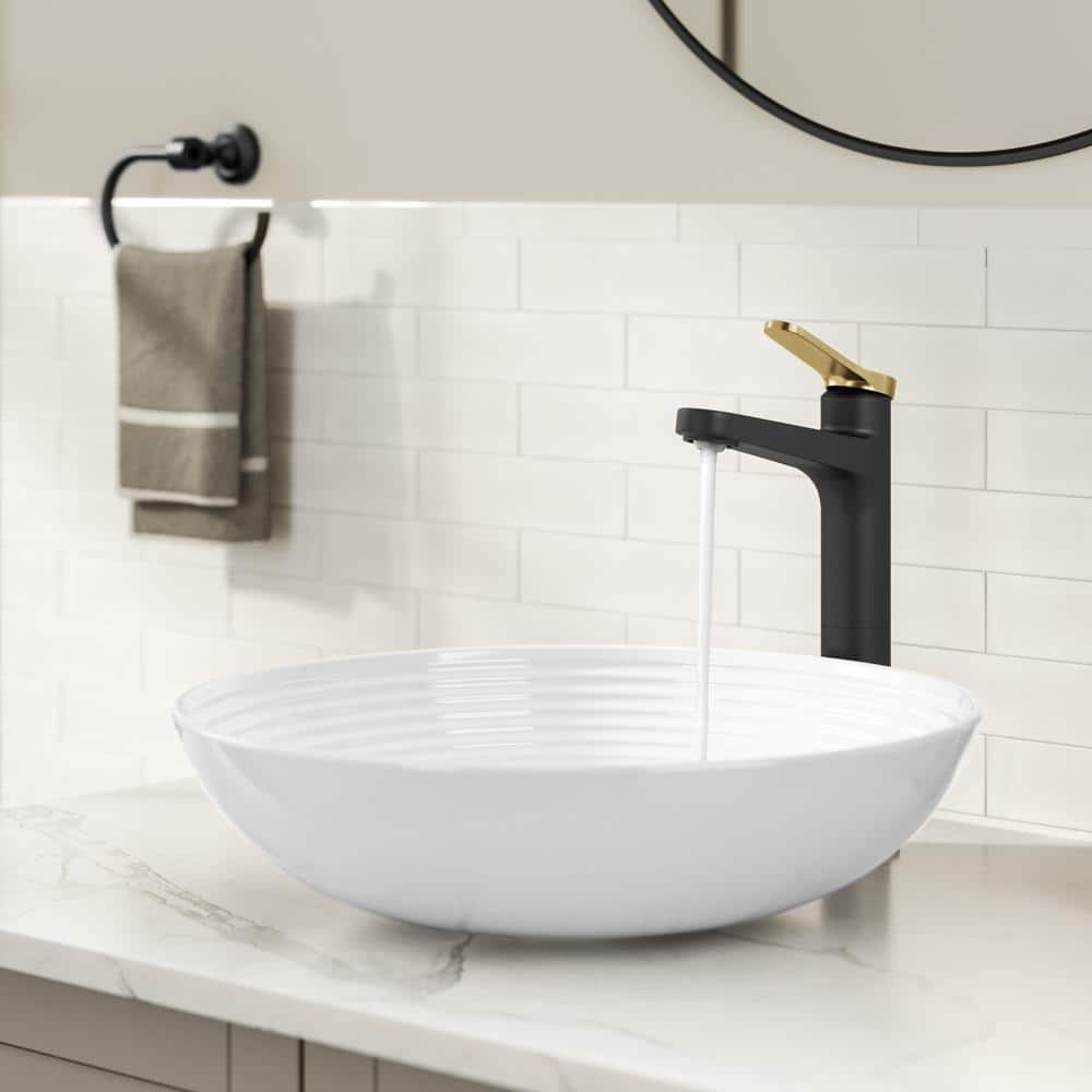 Spot-Free Brushed Brass and Matte Black Vessel Sink Faucet