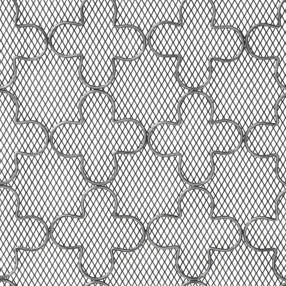 Black Brushed Silver Iron Single Panel Fireplace Screen