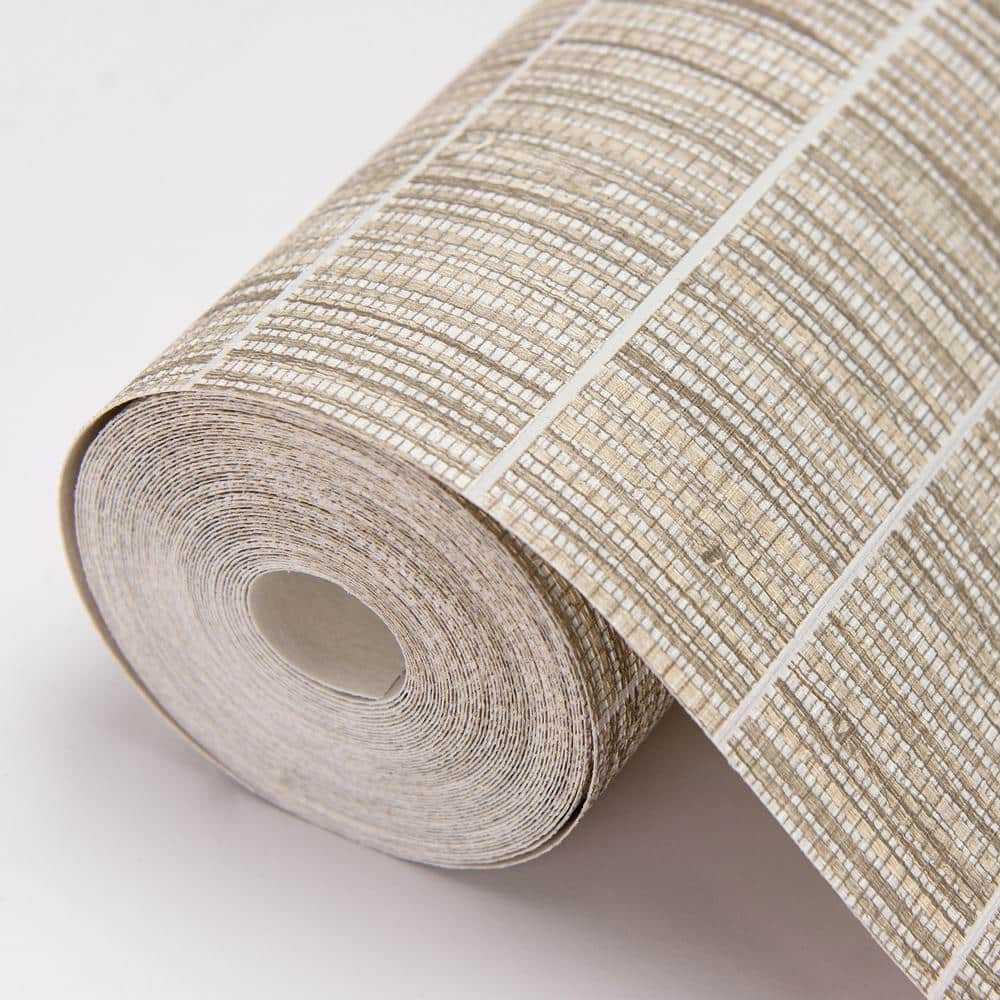 Taupe Vinyl-Coated Faux Grasscloth Embossed Wallpaper
