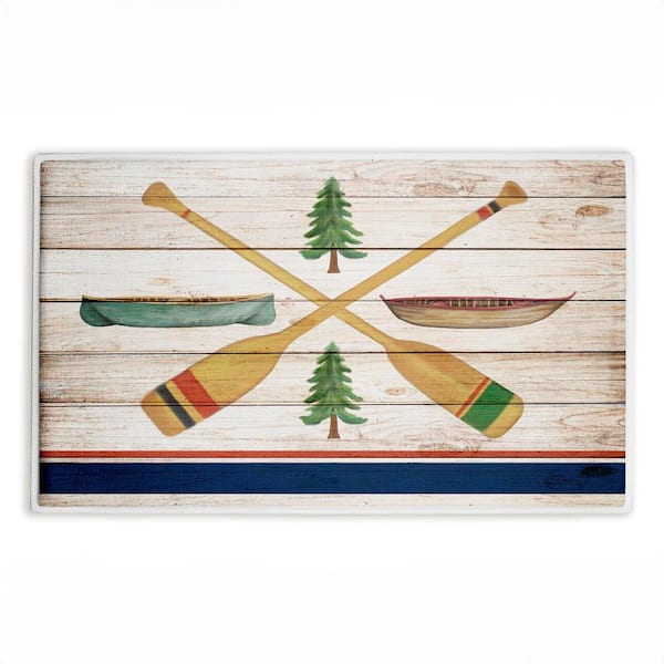 Exploring Rustic Canoe Paddles 18 in. x 30 in. White Graphic Polyester Blend Rectangle Bath Mat