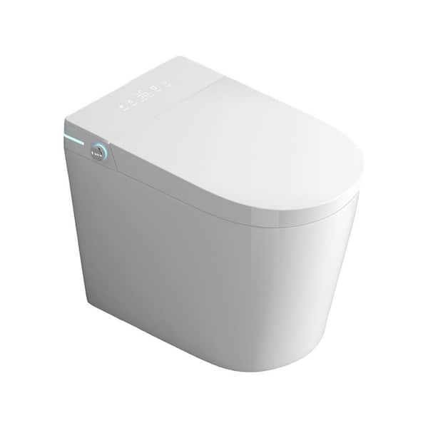 Round Bidet Toilet 1.28 GPF in White w/ White Panel w/ 23 in. Depth for Small Room, 12 in. Rough-In Auto Heating&Drying