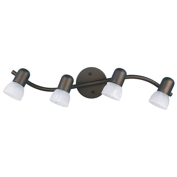 CANARM Jasper 27 in. 4-Light Oil Rubbed Bronze Track Lighting Fixture with Alabaster Glass Shades