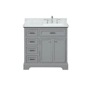36 in. W x 22 in. D x 36 in. H Bathroom Vanity Side Cabinet in Grey Base Carrara Top