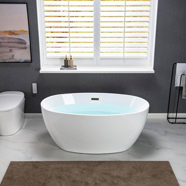 Voorhees 55 in. Acrylic FlatBottom Double Ended Bathtub with Oil Rubbed Bronze Overflow and Drain Included in White