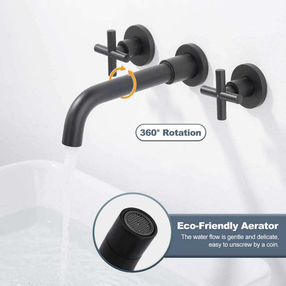 Matte Black Wall Mounted Double Handle Bathroom Faucet