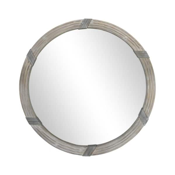 CONGE IMPORT LLC Gray 30.75 in. W x 30.75 in. H Farmhouse Round Wood Framed Mirror Retro Wall Decor, Living Room Bedroom Stylish Durable