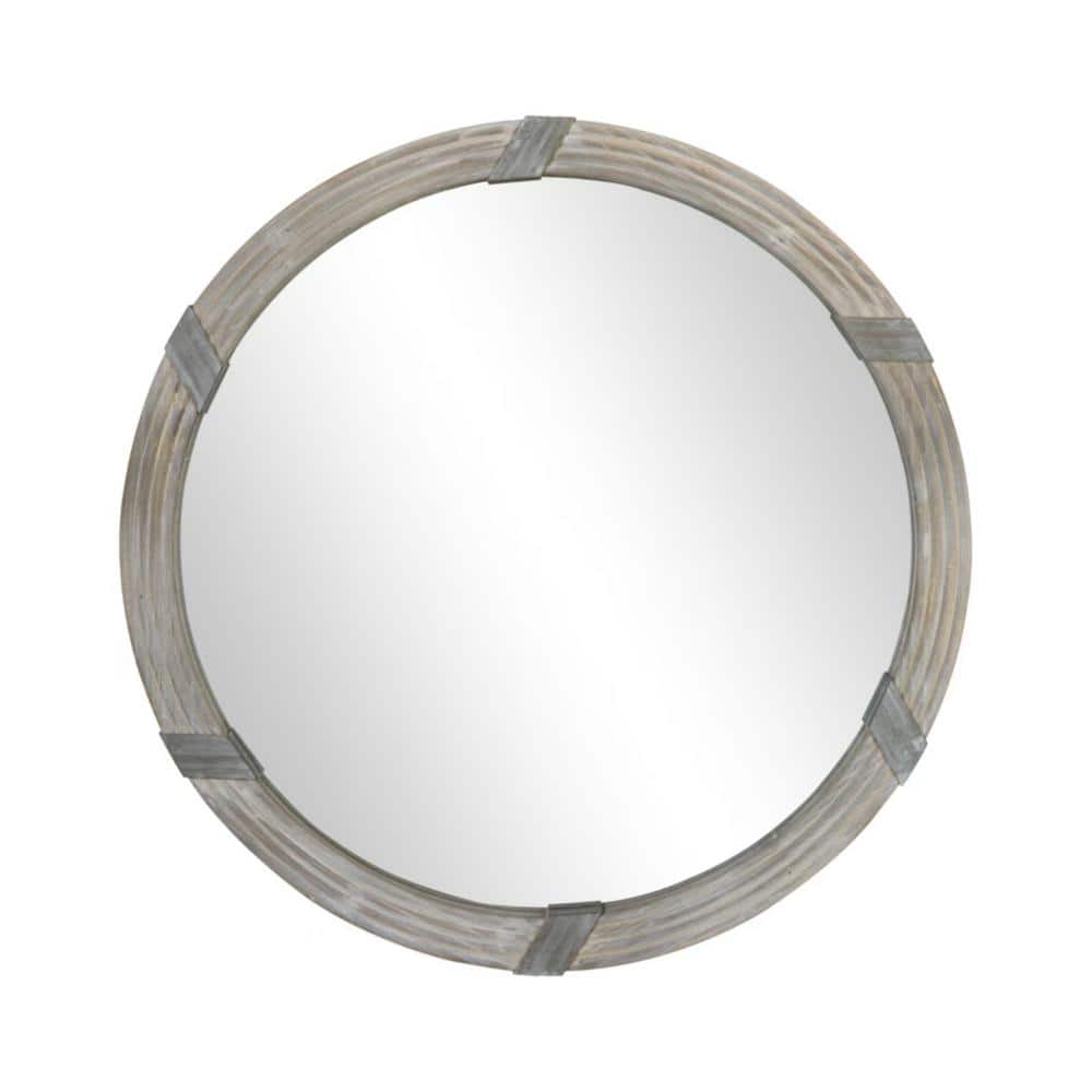 Gray 30.75 in. W x 30.75 in. H Farmhouse Round Wood Framed Mirror Retro Wal