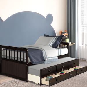 Drak Brown Twin Daybed with Trundle Bed and Storage Drawers - Espresso