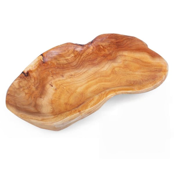 Natural Wood Brown Fruit Bowl, Hand Carved Wood Serving Platter 11-13 in. Decorative Tray for Sandwich Bread Serving