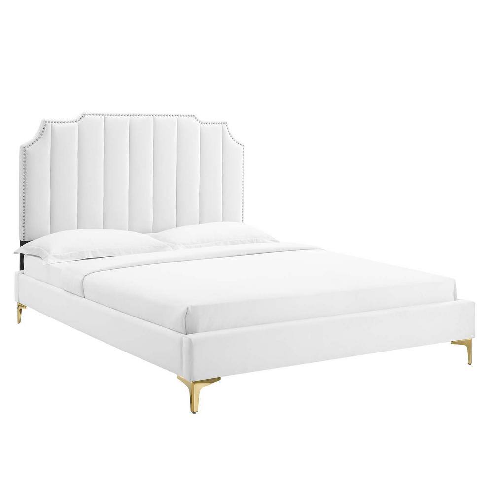 MODWAY Colette White Performance Velvet Frame Full Platform Bed MOD ...