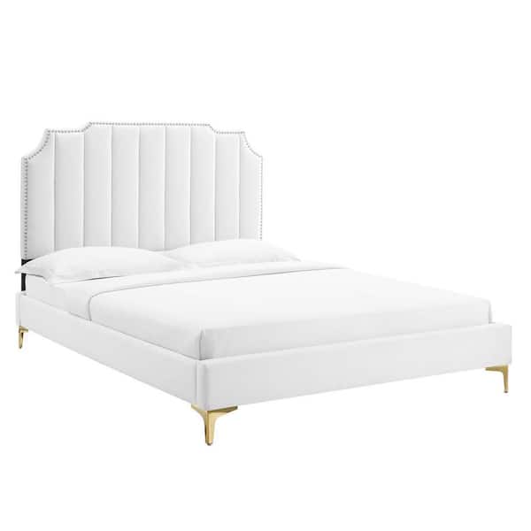 MODWAY Colette White Performance Velvet Frame Full Platform Bed MOD