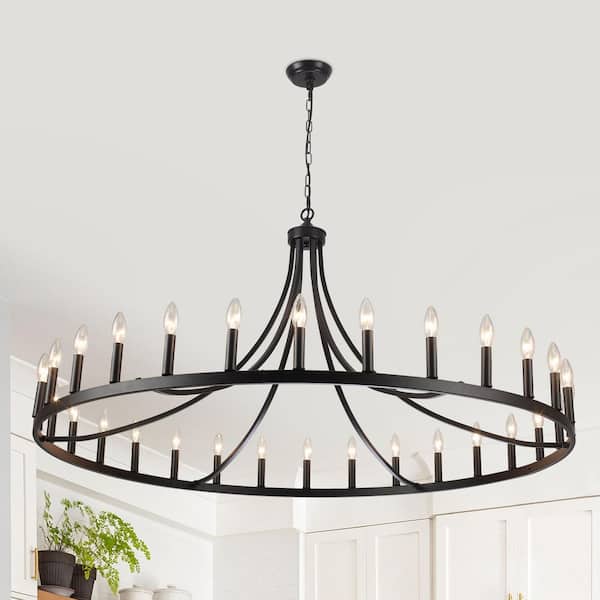 30 Light Black Dimmable Wagon Wheel Chandelier for Living Bedroom Room with No Bulbs Included