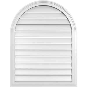 28 in. x 36 in. Round Top White PVC Paintable Gable Louver Vent Functional