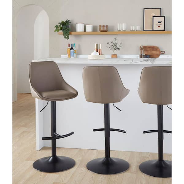 Diana Black Metal and Brown Faux Leather Adjustable Barstool (Set of 2)