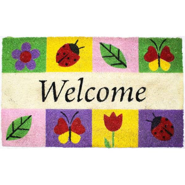 J & M Home Fashoins 18 in. x 30 in. Welcome Icons Vinyl Back Coco Door Mat