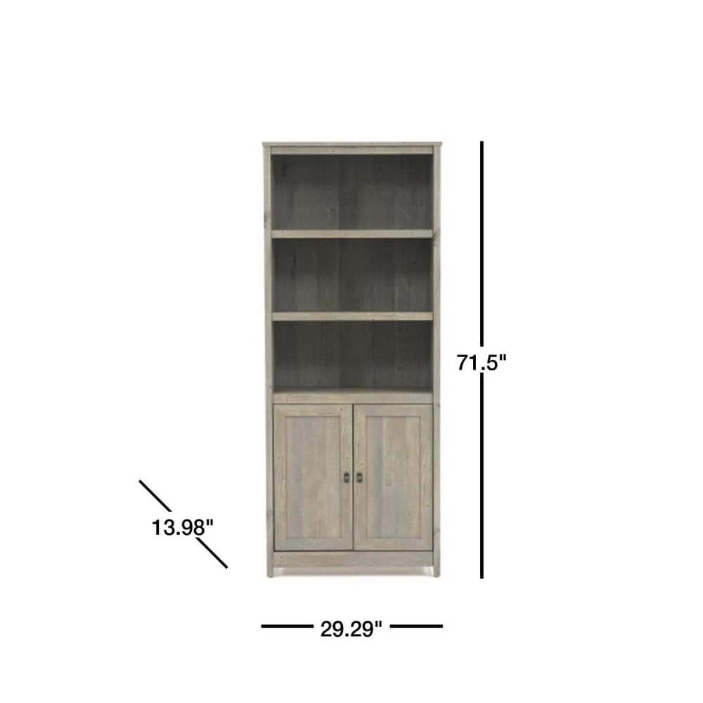 Mystic Oak Adjustable 71.5" Gray Bookcase with Doors