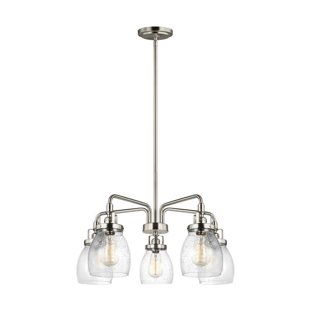 Brushed Nickel 5-Light Chandelier with Clear Seeded Glass Shades