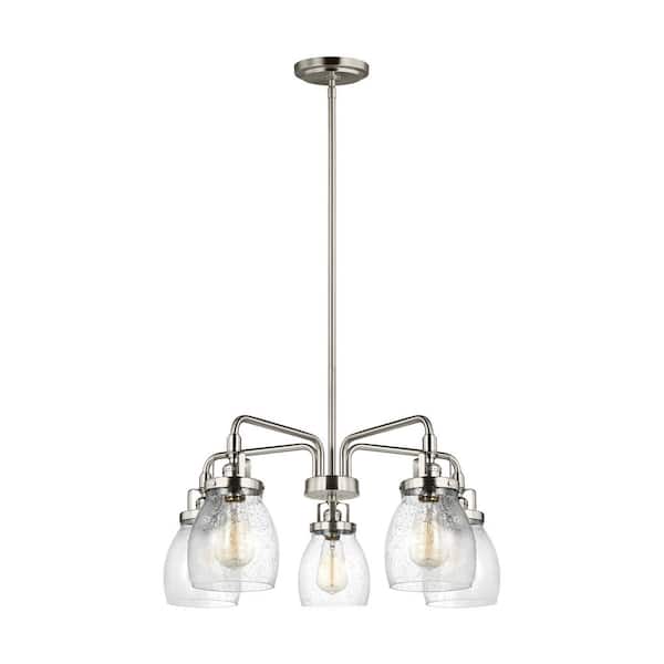 Belton 5-Light Brushed Nickel Transitional Industrial Hanging Chandelier with Clear Seeded Glass Shades