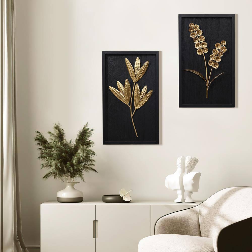 Gold and Black Metal Flower Bouquet Wall Sculpture Set