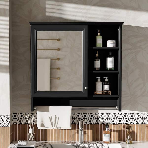 Unbranded 30.7 in. W x 7.1 in. D x 28.6 in. H Bathroom Storage Wall Cabinet Medicine Cabinet with Mirror Adjustable Shelf in Black