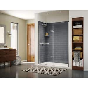 Utile Metro 32 in. x 60 in. x 83.5 in. Alcove Shower Stall in Thunder Grey with Left Drain Base in White