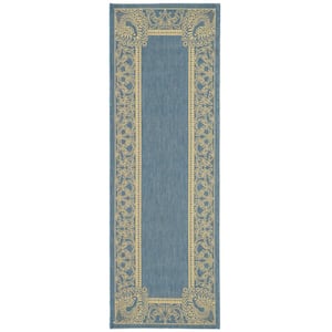 Courtyard Blue/Natural 2 ft. x 10 ft. Border Indoor/Outdoor Patio  Runner Rug