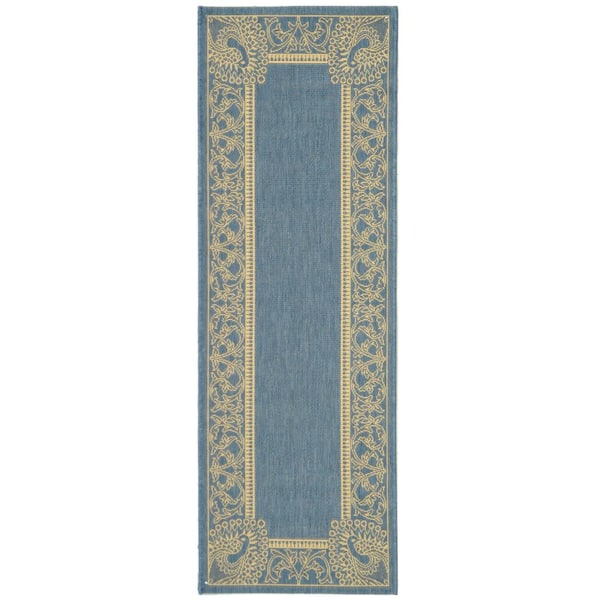 SAFAVIEH Courtyard Blue/Natural 2 ft. x 10 ft. Border Indoor/Outdoor Patio  Runner Rug