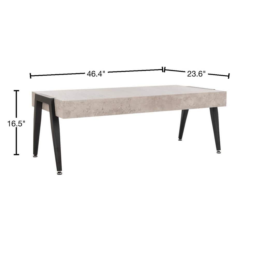 Milan Inspired Light Grey Rectangular Wood Coffee Table with Black Metal Legs