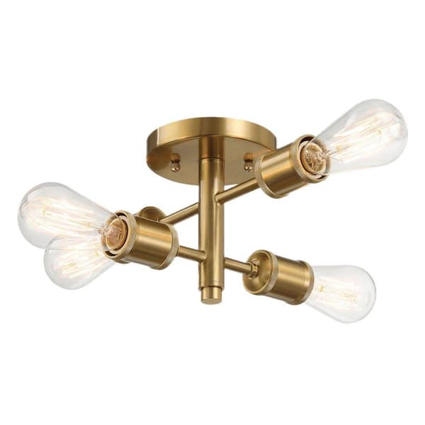 Gold Ephemeral 4 Lights Semi Flush Mount Retro Hallway Kitchen Bedroom Living Room Ceiling Pendant 11 in. W x 6.5 in. H