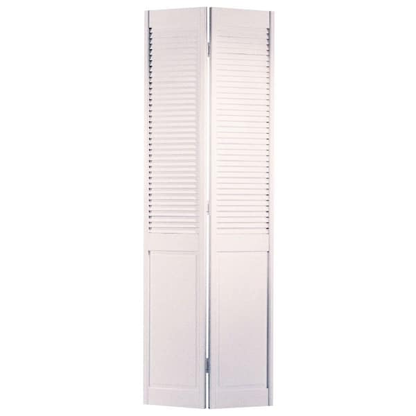 Masonite 30 in. x 80 in. Half-louvered Primed White Hollow-Core Smooth Pine Bi-fold Interior Door