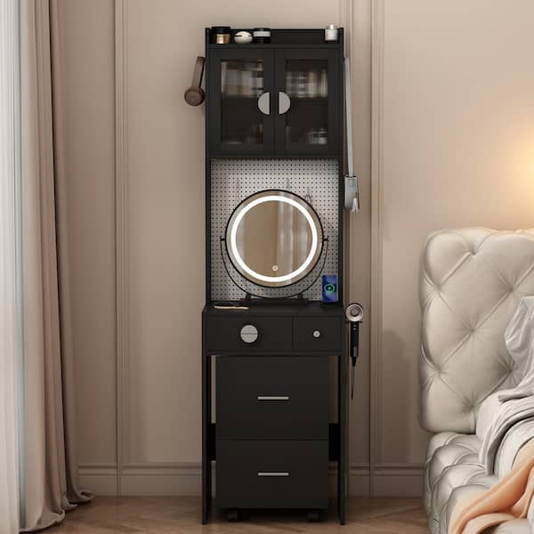 Karl home 2-Piece Black Makeup Vanity Set with Mirror